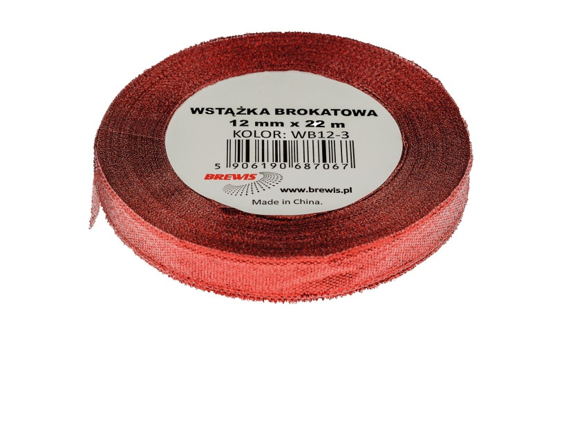 Wstążka brokatowa czerwona 12mmx22m WB12-3 Brewis